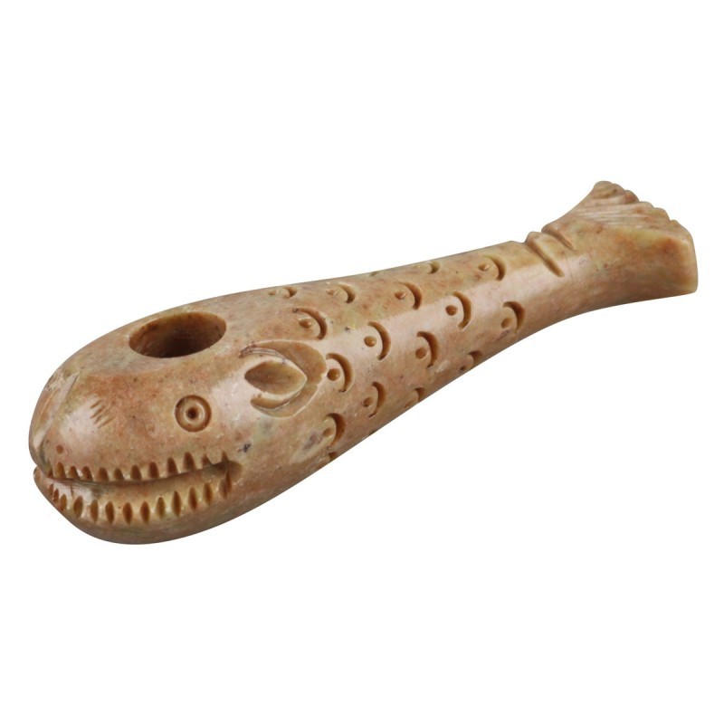 4" STONE CARVED WHALE HAND PIPE