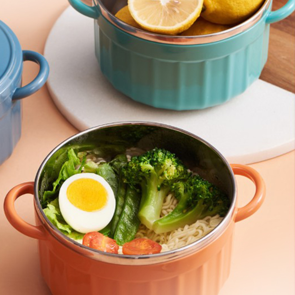 直紋雙耳不鏽鋼泡麵碗 800ML