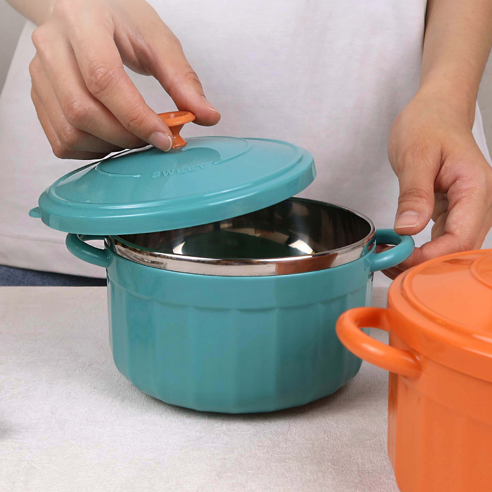 直紋雙耳不鏽鋼泡麵碗 800ML