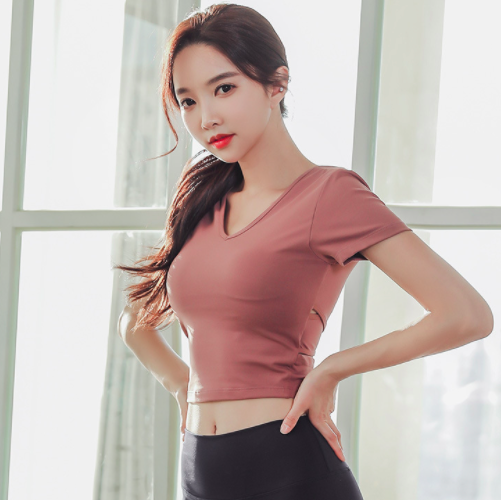 韓國🇰🇷 短版Ｖ領後背交叉氣質瑜伽健身運動上衣