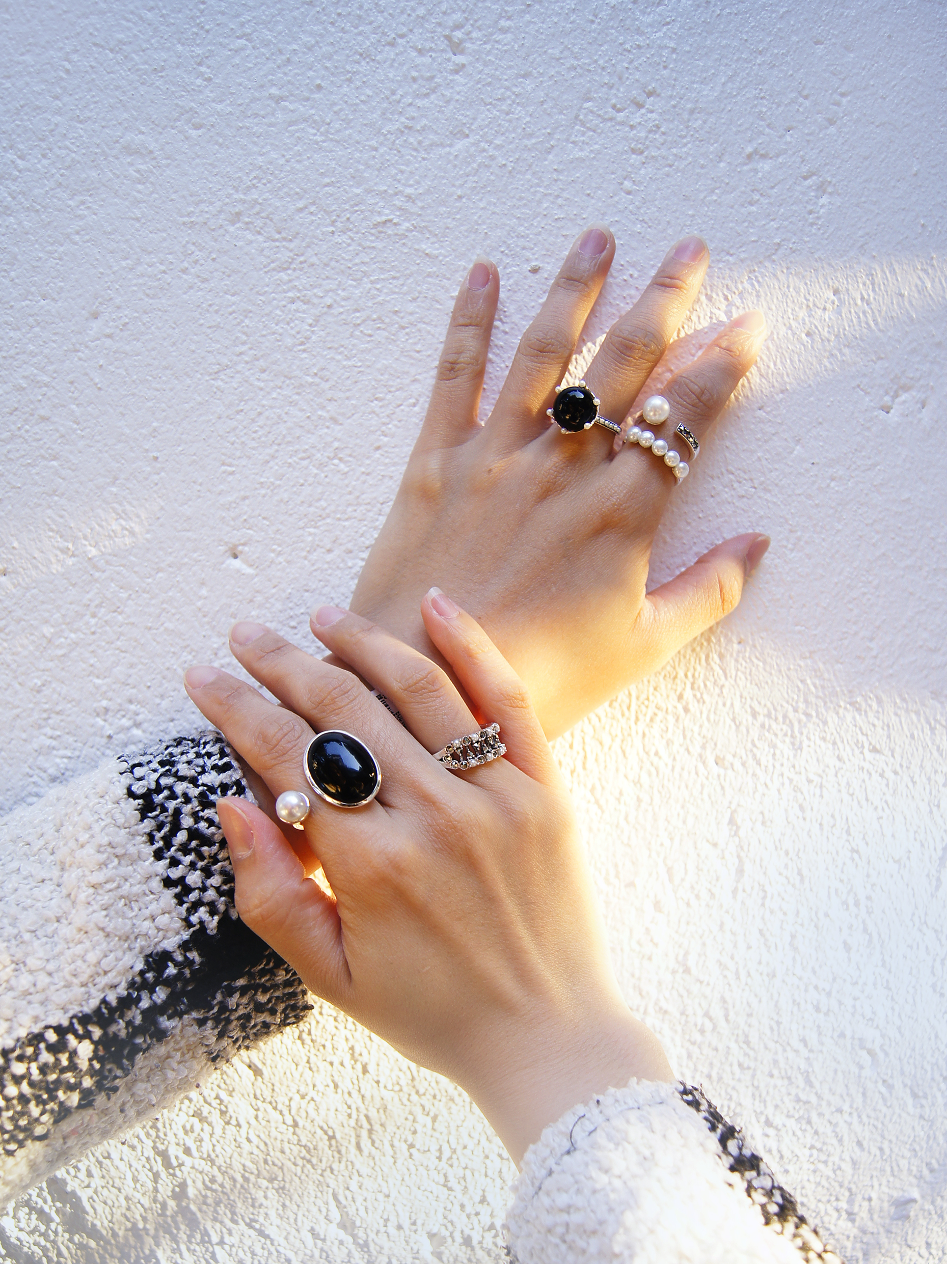珍珠與黑瑪瑙黑白戒指