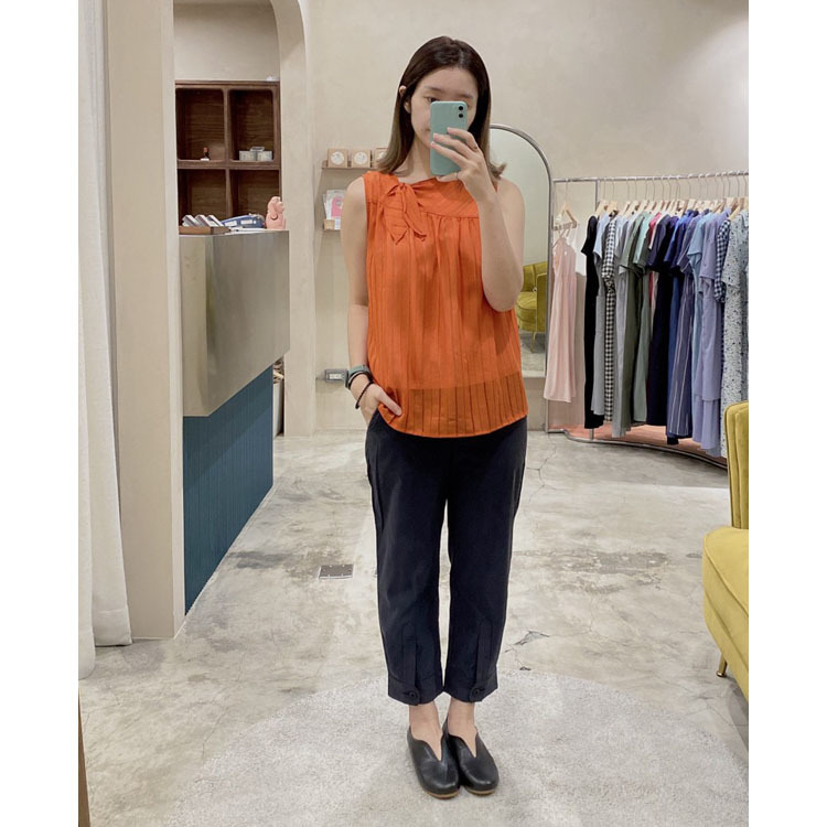 夏謠波光無袖小結上衣-橘酒