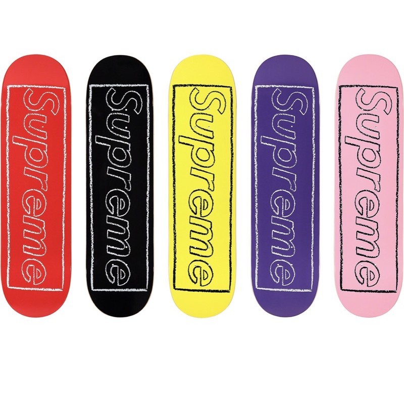 SUPREME KAWS CHALK BOX LOGO SKATEBOARD 粉筆塗鴉 滑板 黑/粉/紫/紅/黃-SS21SB4