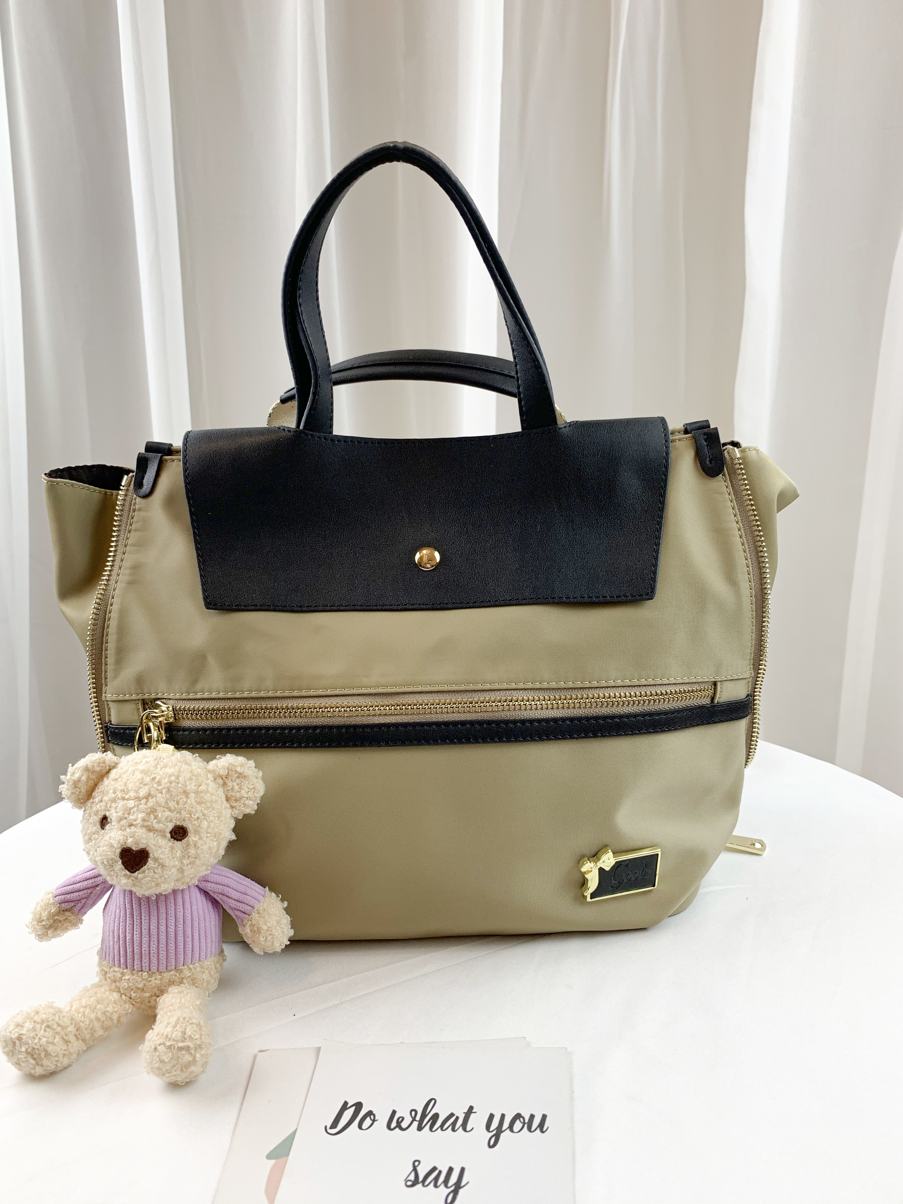 GOODS 奶茶杏 尼龍防潑水兩用手提包 / 後背包 #2598