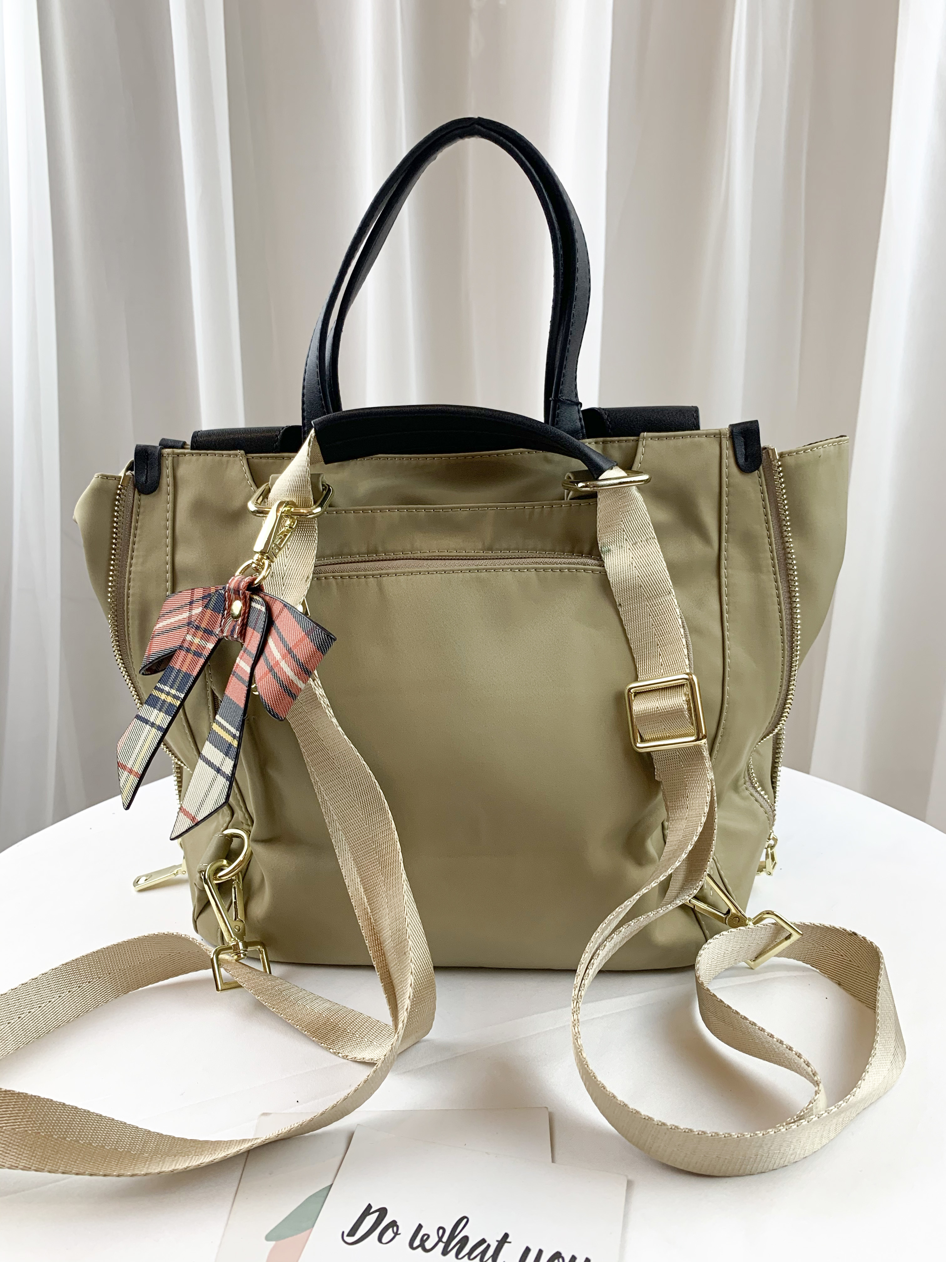 GOODS 奶茶杏 尼龍防潑水兩用手提包 / 後背包 #2598