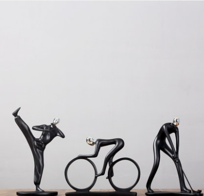 Modern Abstract Black Human Sculpture Statue Geometry Resin Simple Dancing Couple Home Decoration