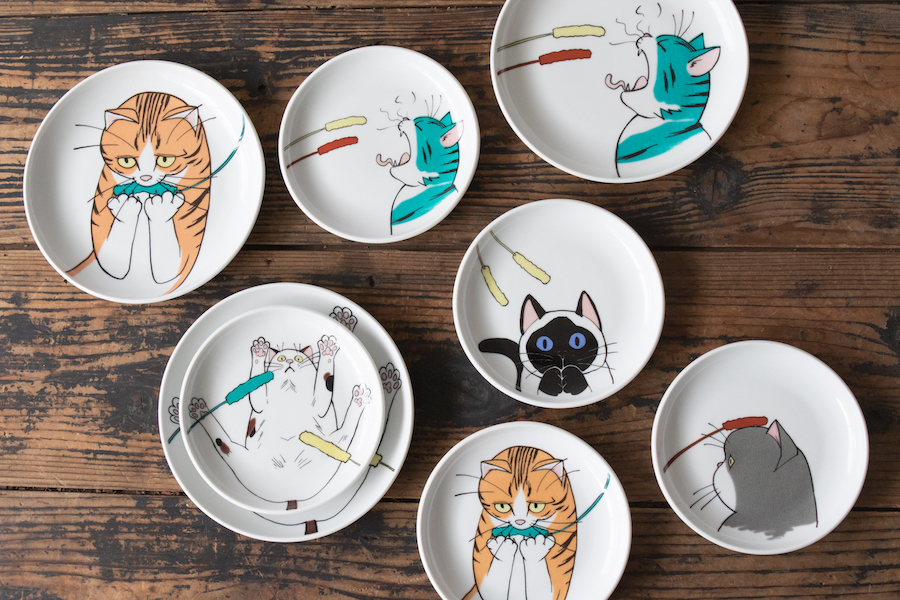 九谷燒-neko jealousy 盤/茶色虎斑貓/M