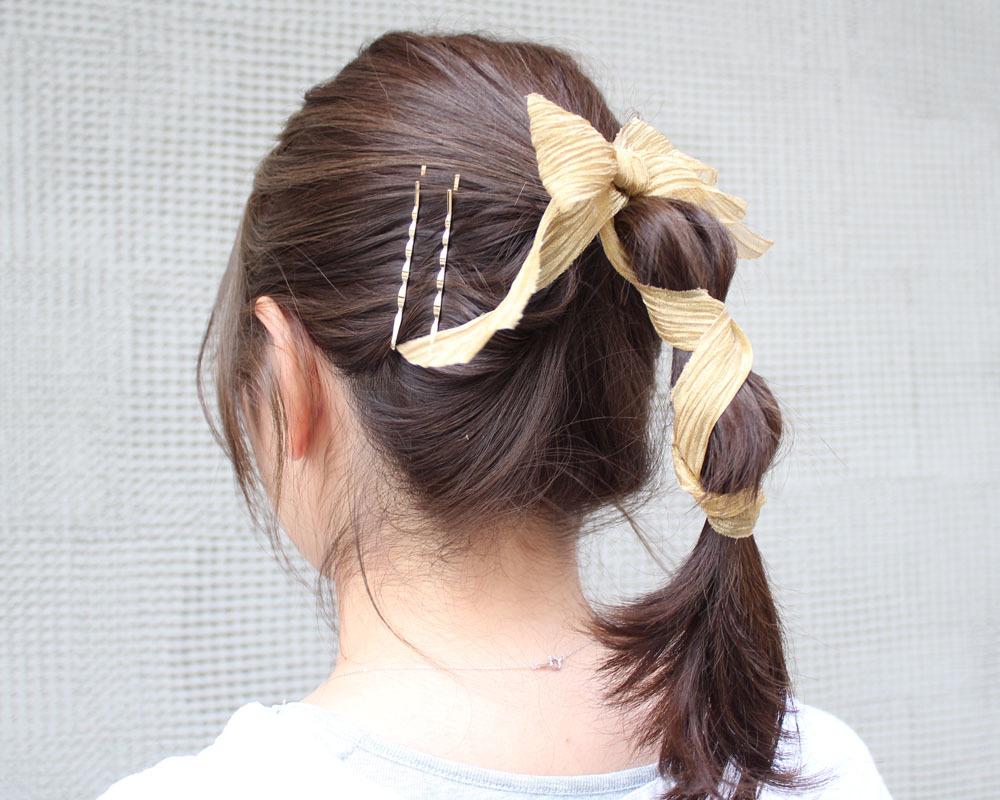 Farbe 網紗緞帶蝴髮帶&髮夾SET