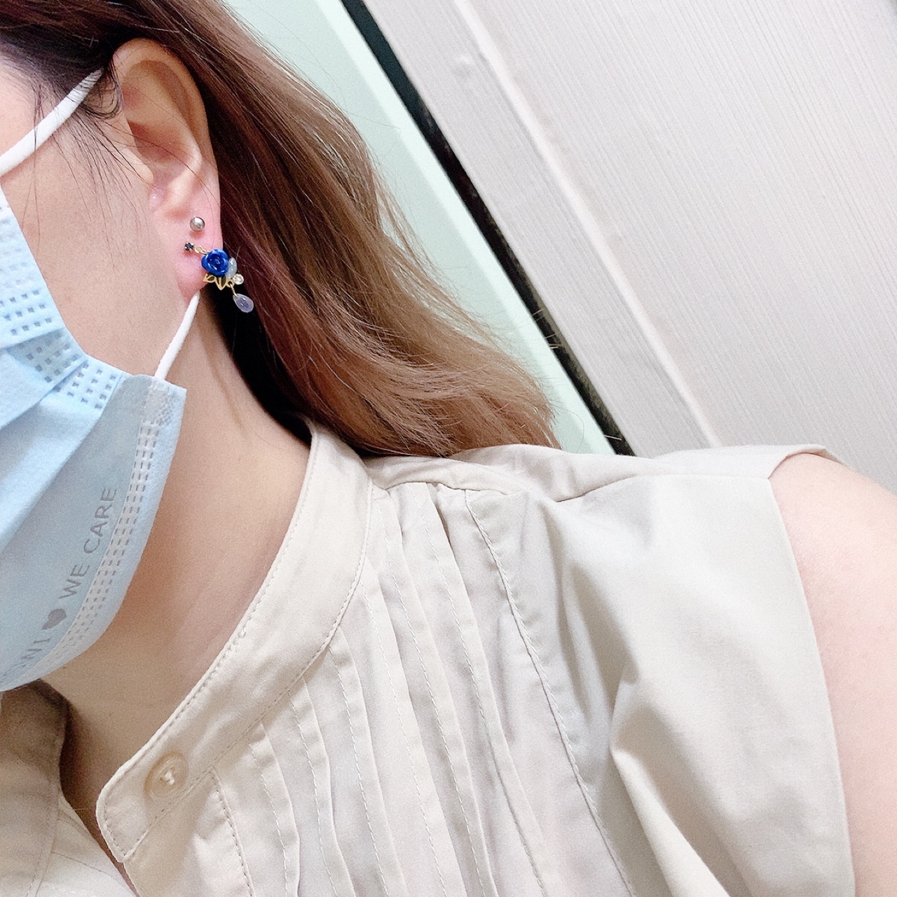 [日本制]玫瑰晶石耳環(防敏感)