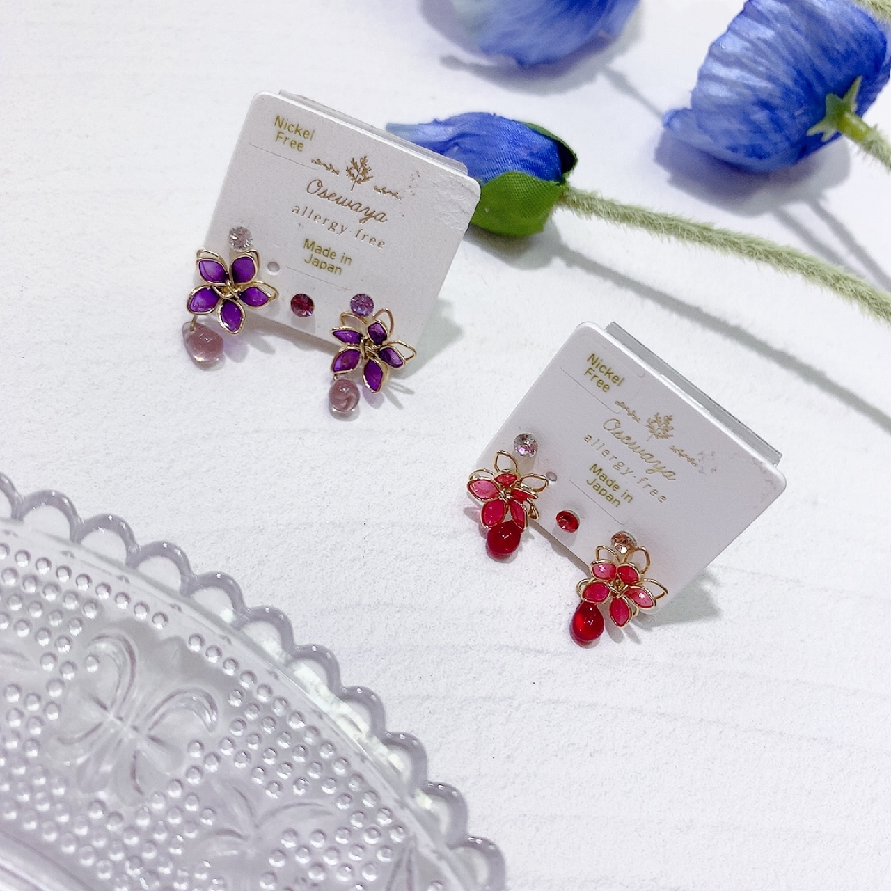 [日本制] 花兒水滴樹脂耳環