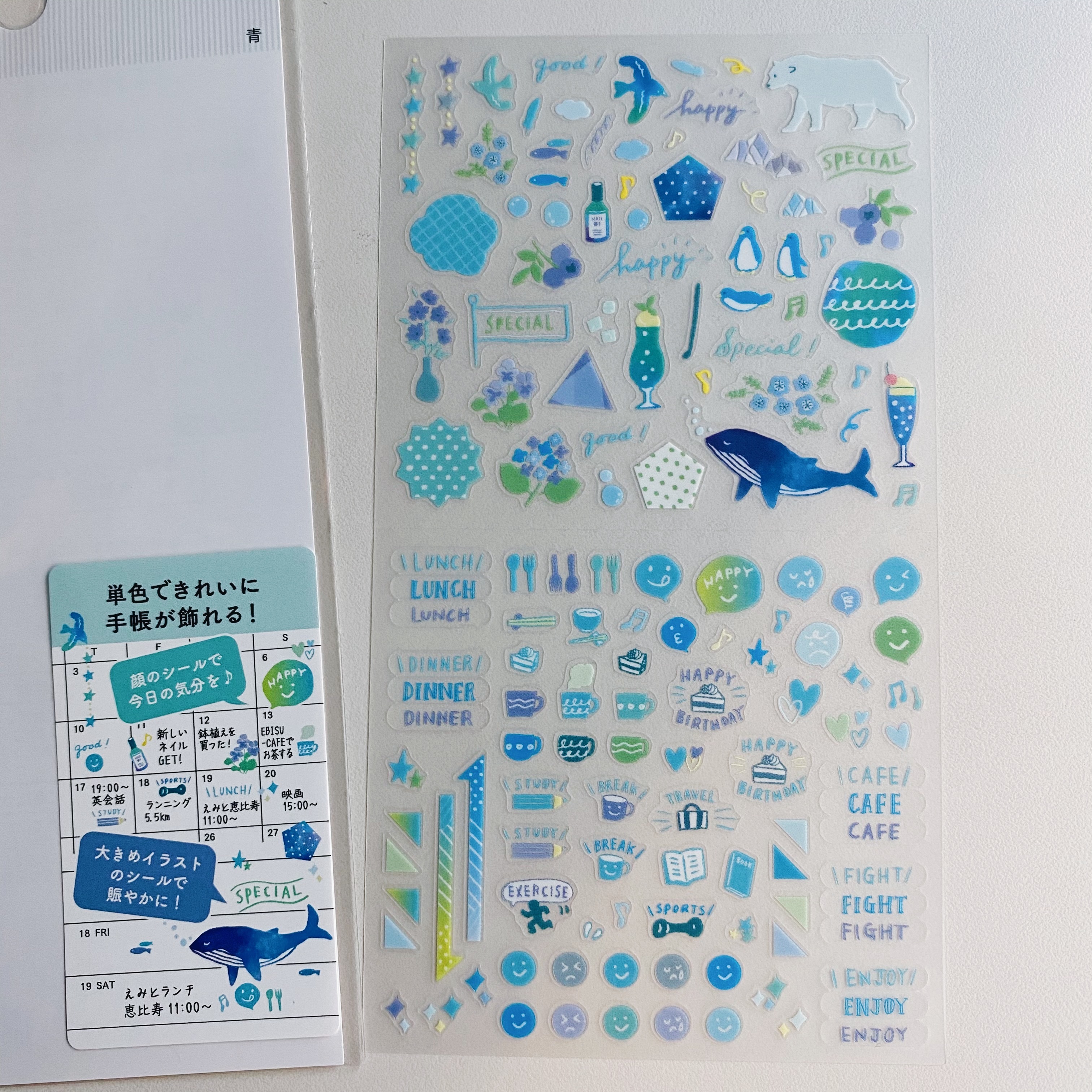 清爽藍色系 手帳專用貼紙 透明小貼紙｜日本MIDORI