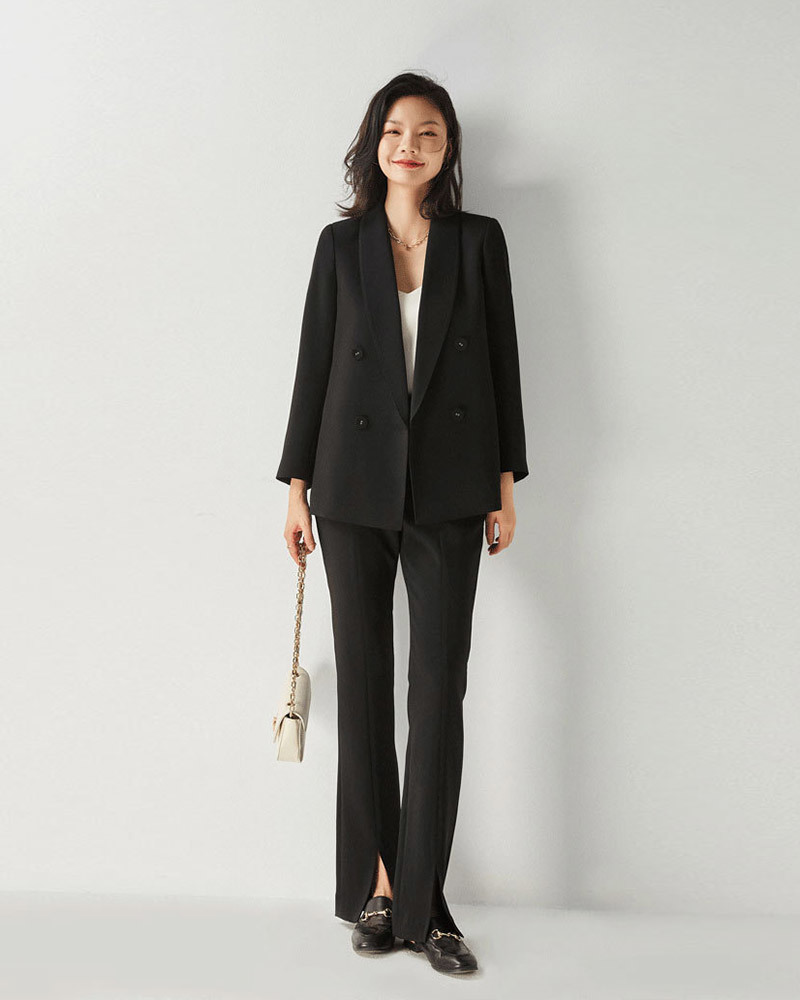 DEER.W 青果領雙排釦西裝外套 黑色