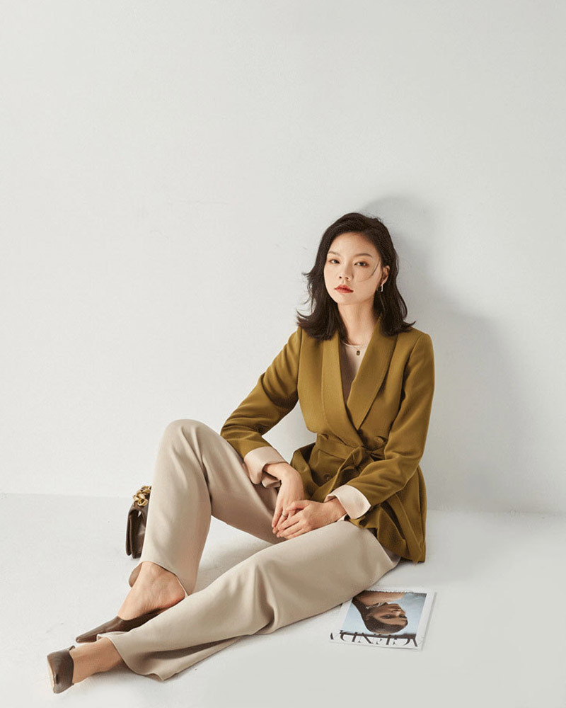 DEER.W 青果領雙排釦西裝外套 黃駝