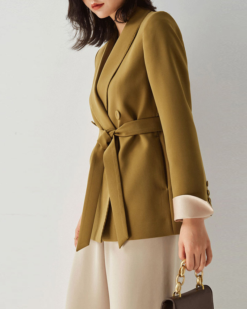 DEER.W 青果領雙排釦西裝外套 黃駝