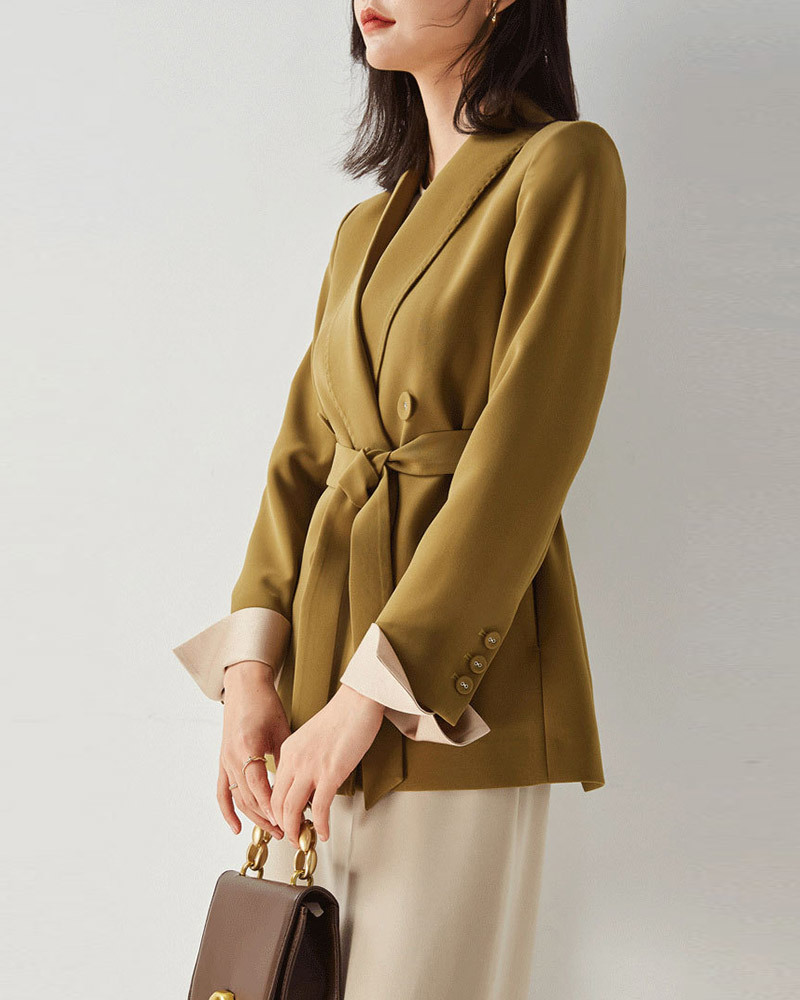 DEER.W 青果領雙排釦西裝外套 黃駝