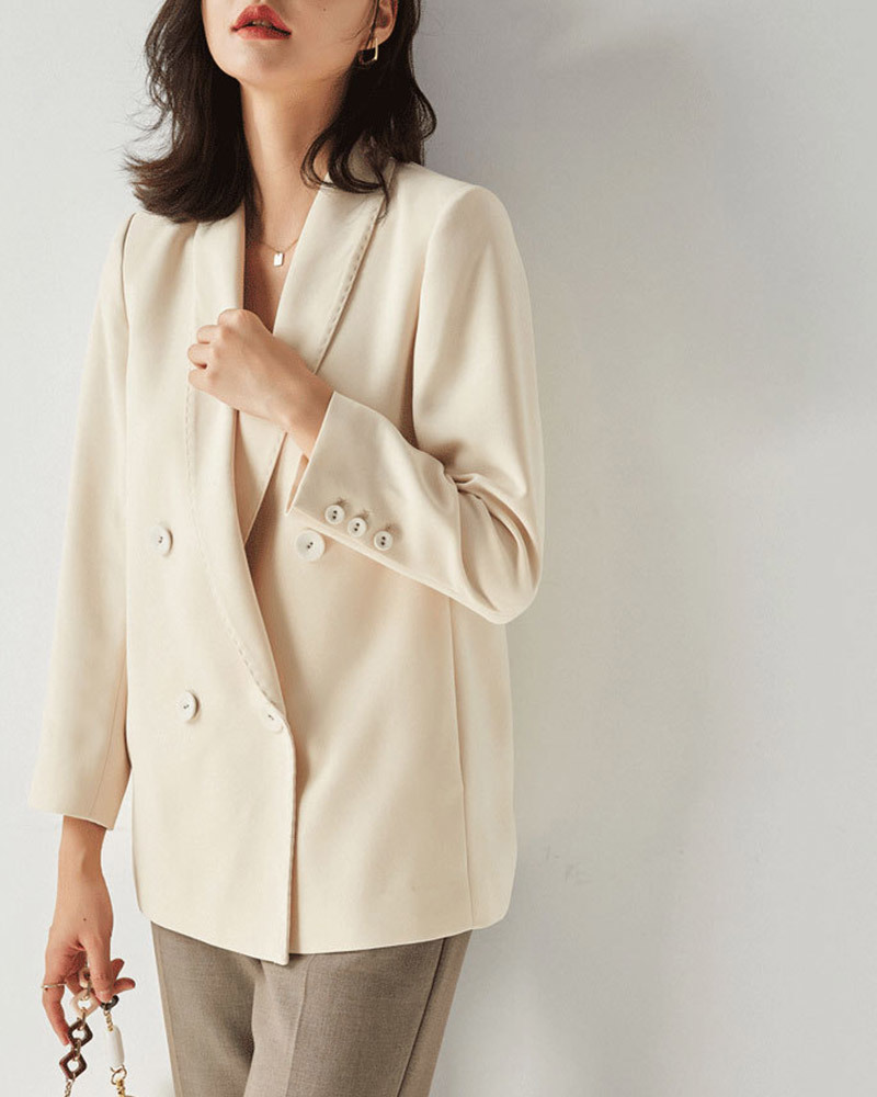 DEER.W 青果領雙排釦西裝外套 白色