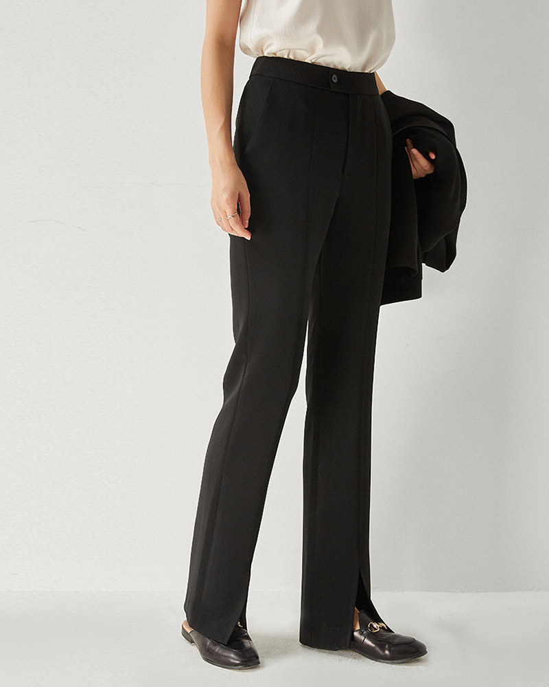 高腰單釦前開衩西裝褲 黑色