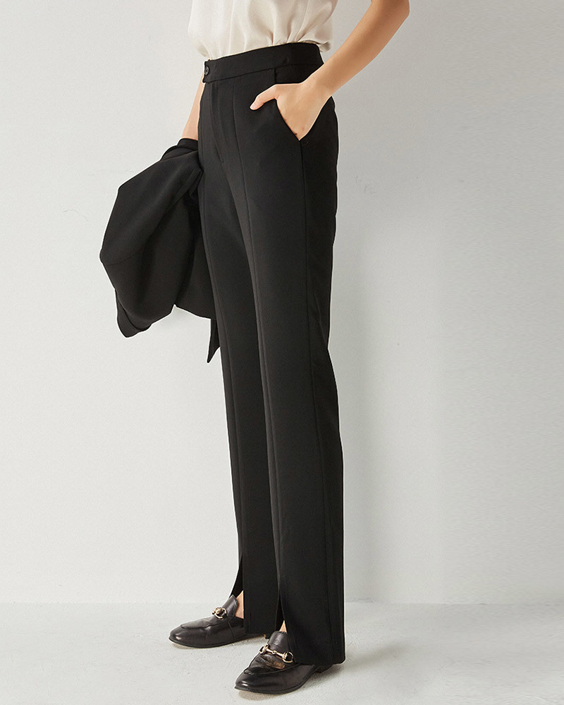 DEER.W 高腰單釦前開衩西裝褲 黑色