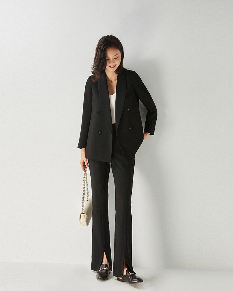 DEER.W 高腰單釦前開衩西裝褲 黑色