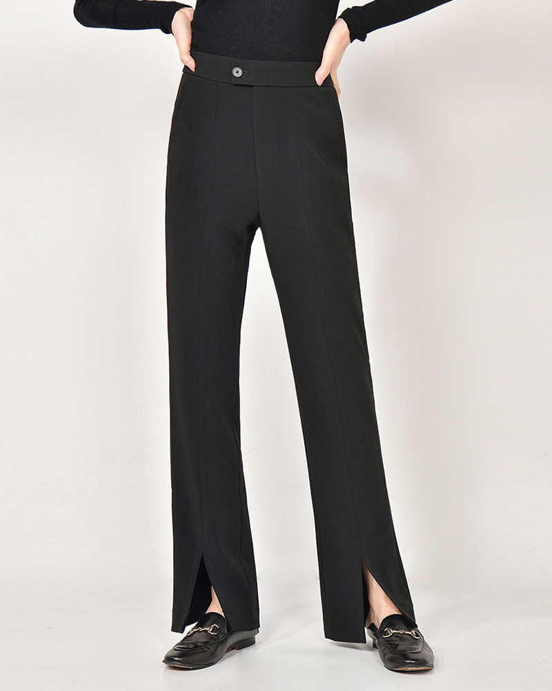 DEER.W 高腰單釦前開衩西裝褲 黑色