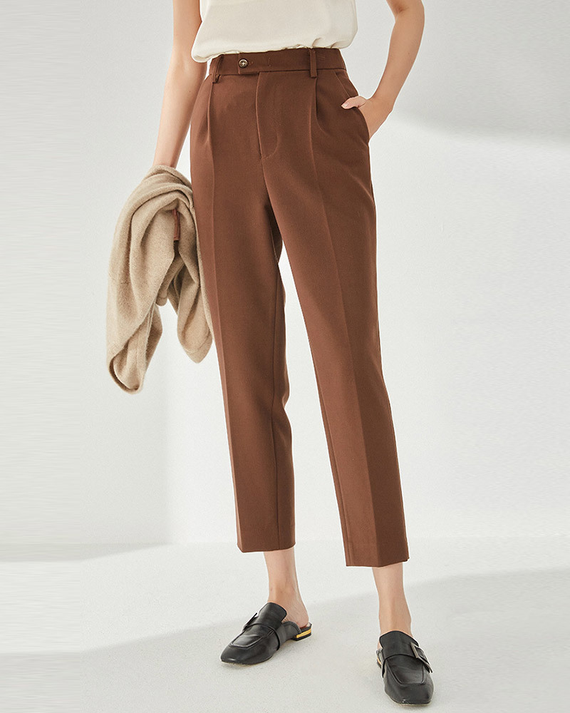 黑S/咖啡L【零碼出清不退換】高腰壓褶九分西裝褲