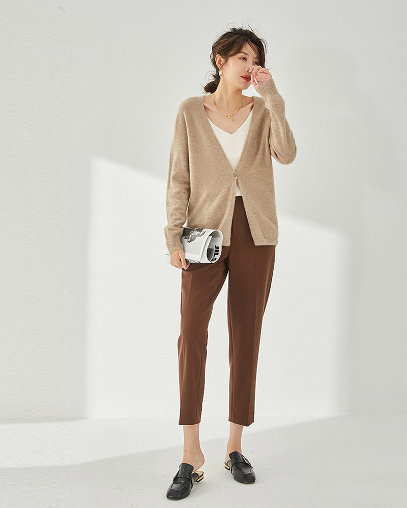 DEER.W 高腰壓褶九分西裝褲 咖啡