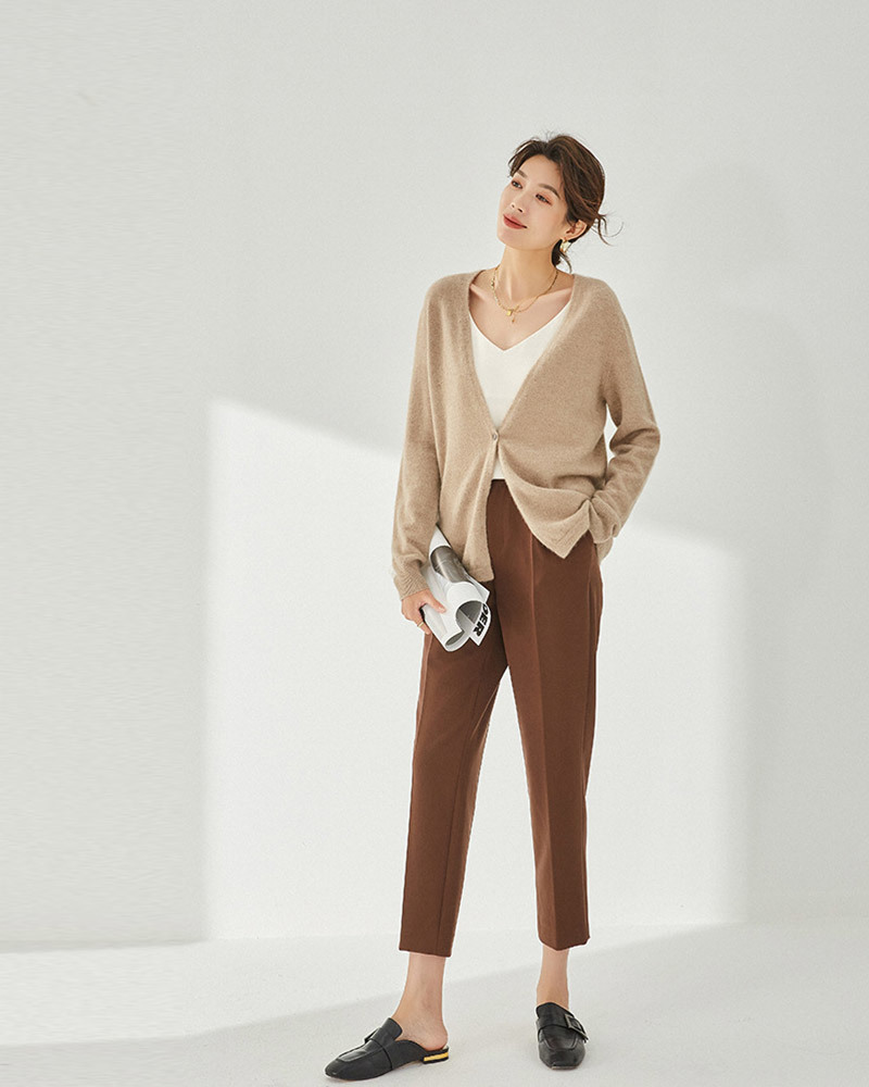 DEER.W 高腰壓褶九分西裝褲 咖啡