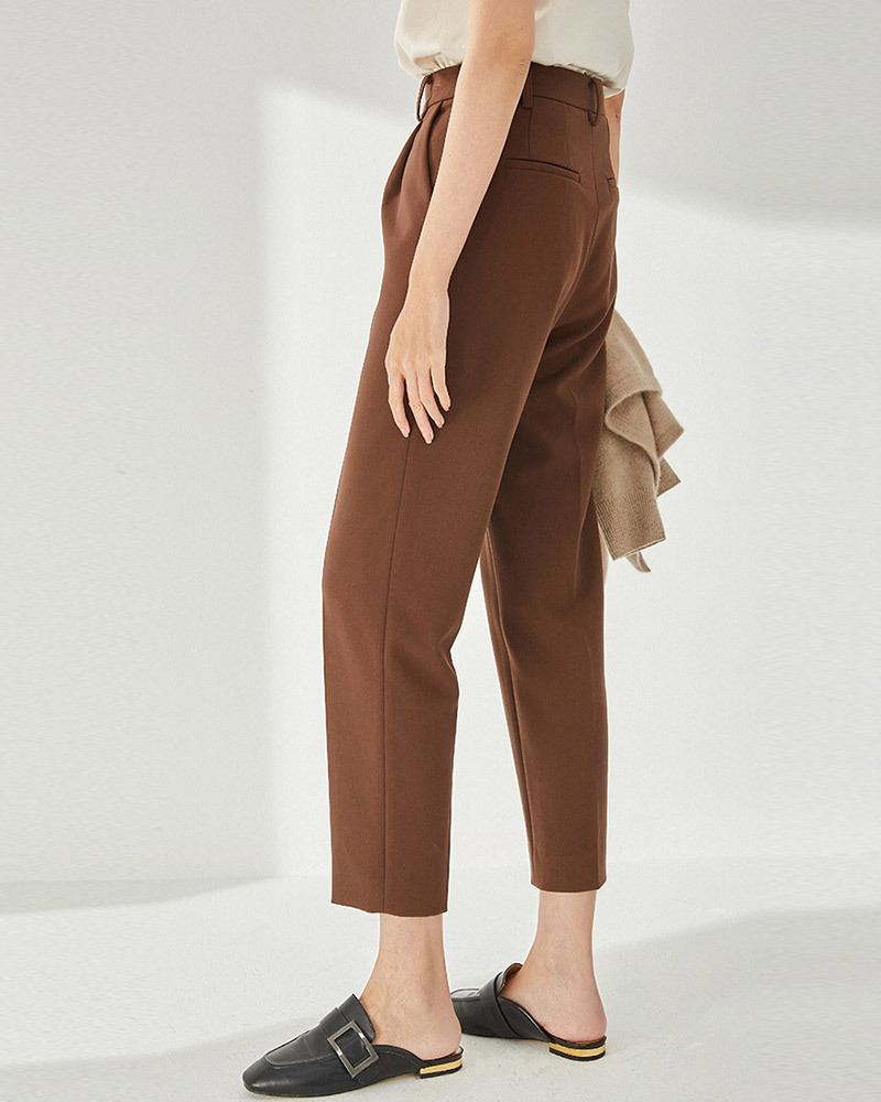 DEER.W 高腰壓褶九分西裝褲 咖啡