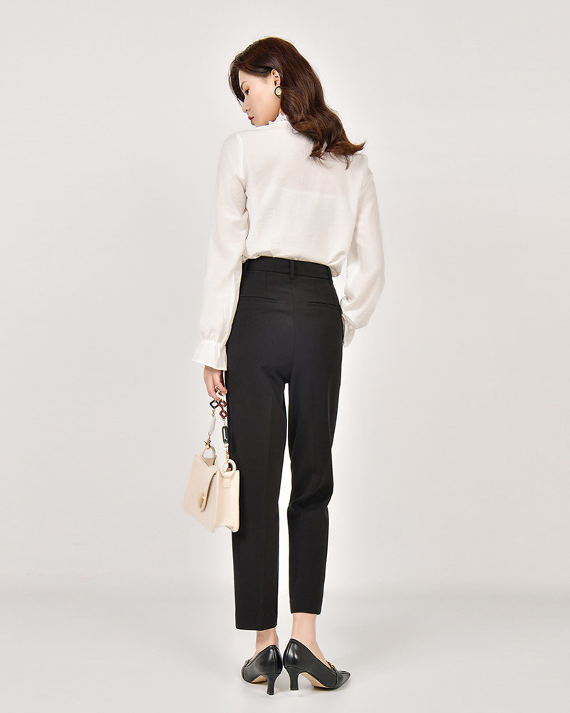 DEER.W 高腰壓褶九分西裝褲 黑色