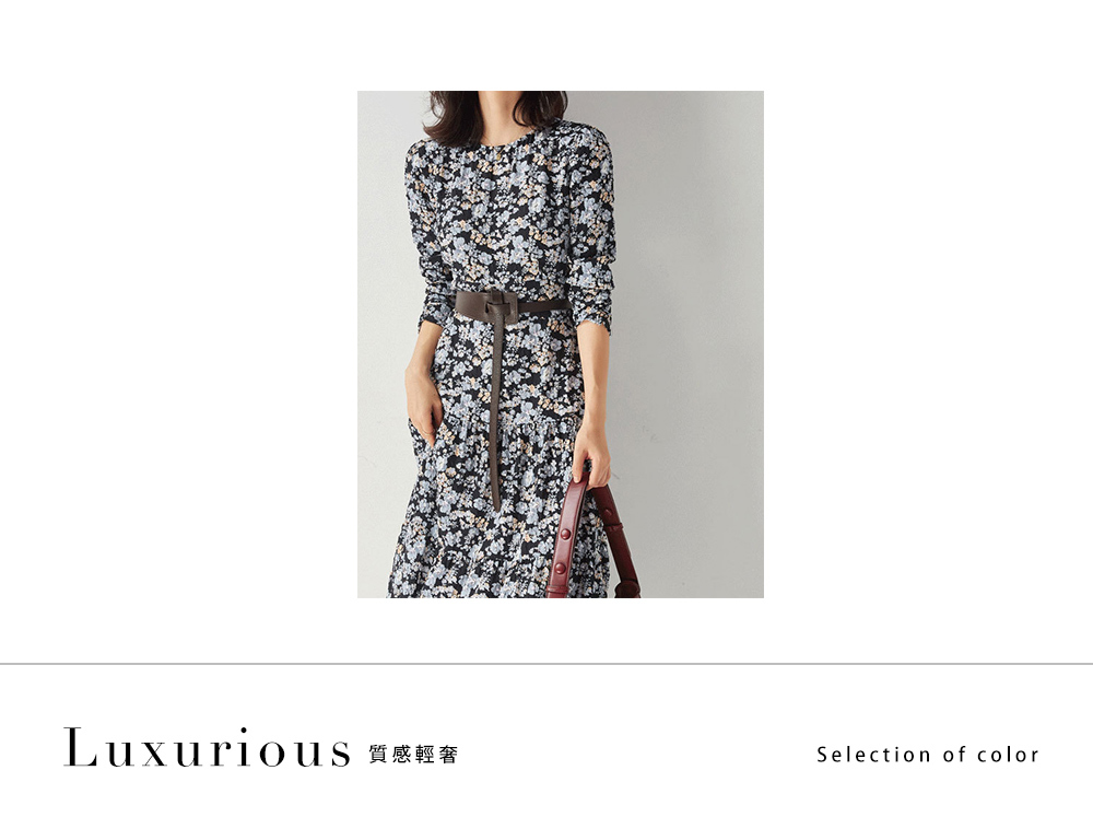 DEER.W 法式碎花層次裙襬洋裝 藍色