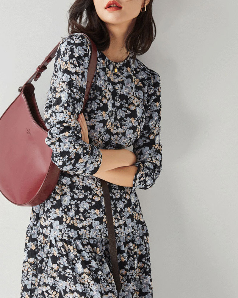 DEER.W 法式碎花層次裙襬洋裝 藍色