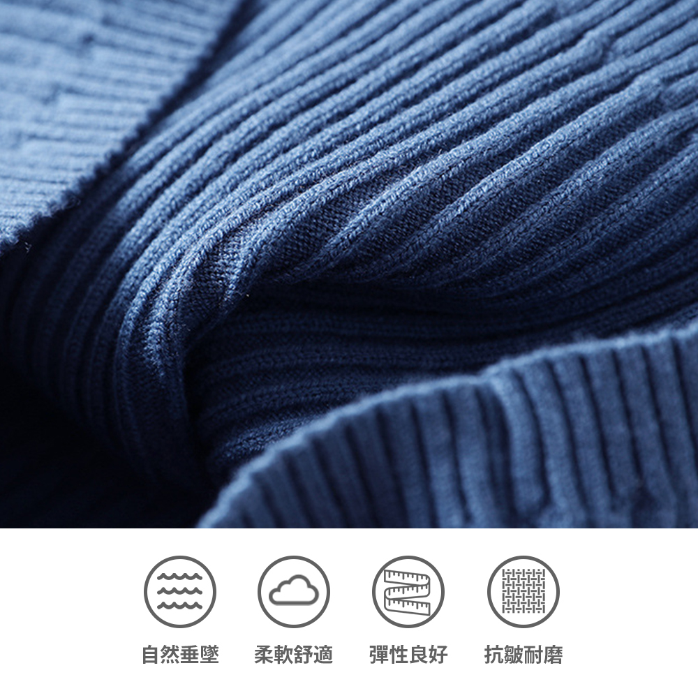 DEER.W 半高領假兩件坑條針織上衣 平拍細節