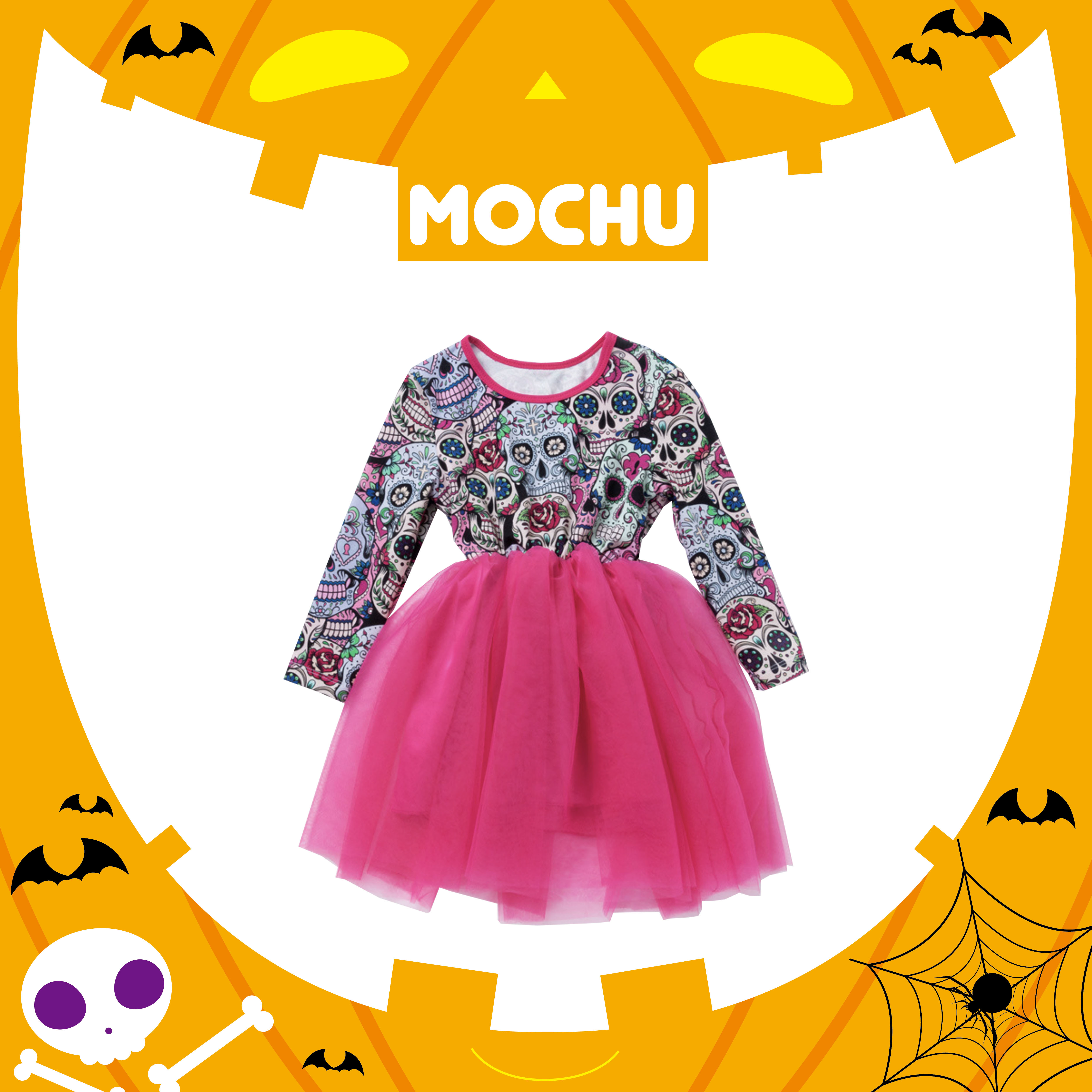 眼神發亮骷顱頭拼接紗裙洋裝(現貨)