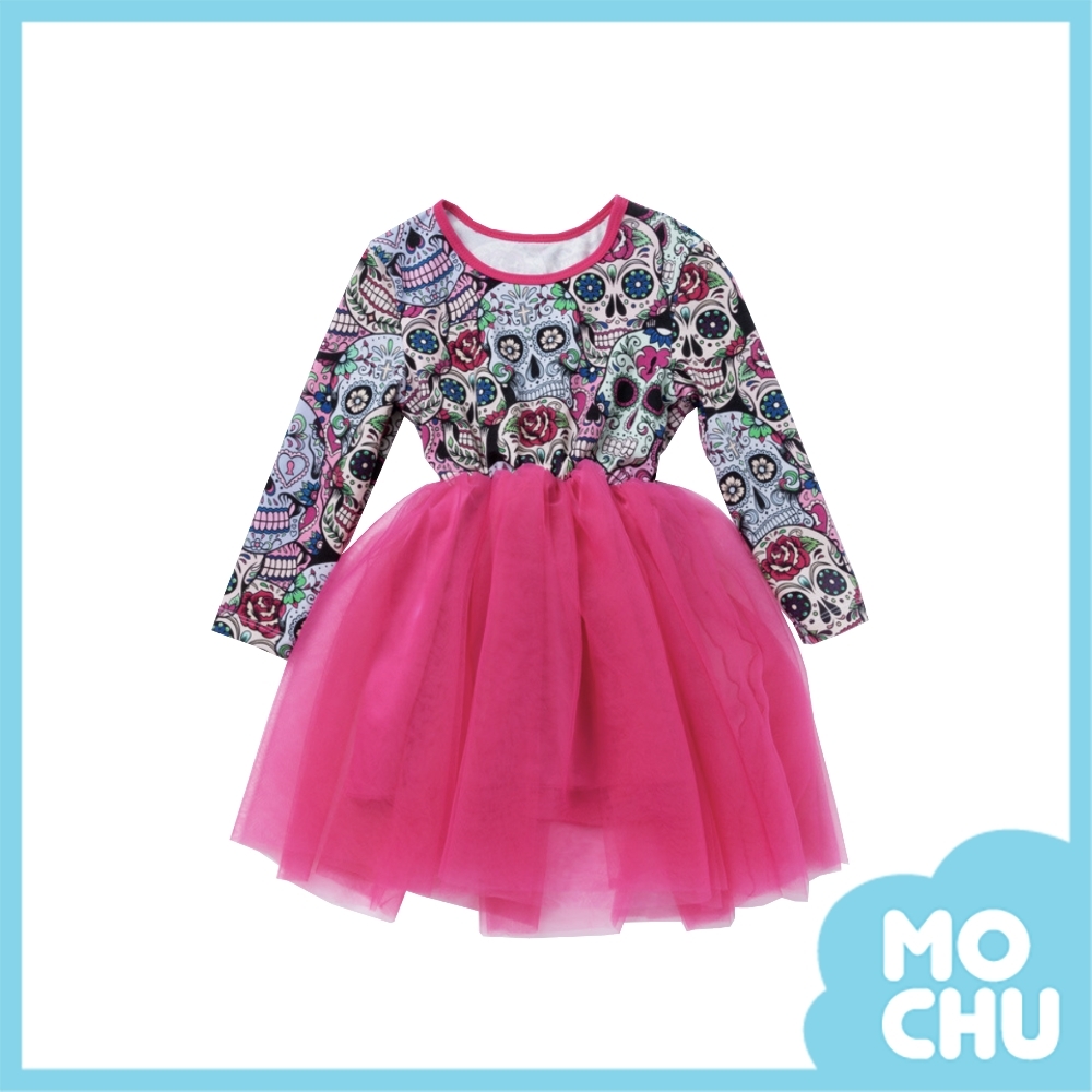 眼神發亮骷顱頭拼接紗裙洋裝(現貨)
