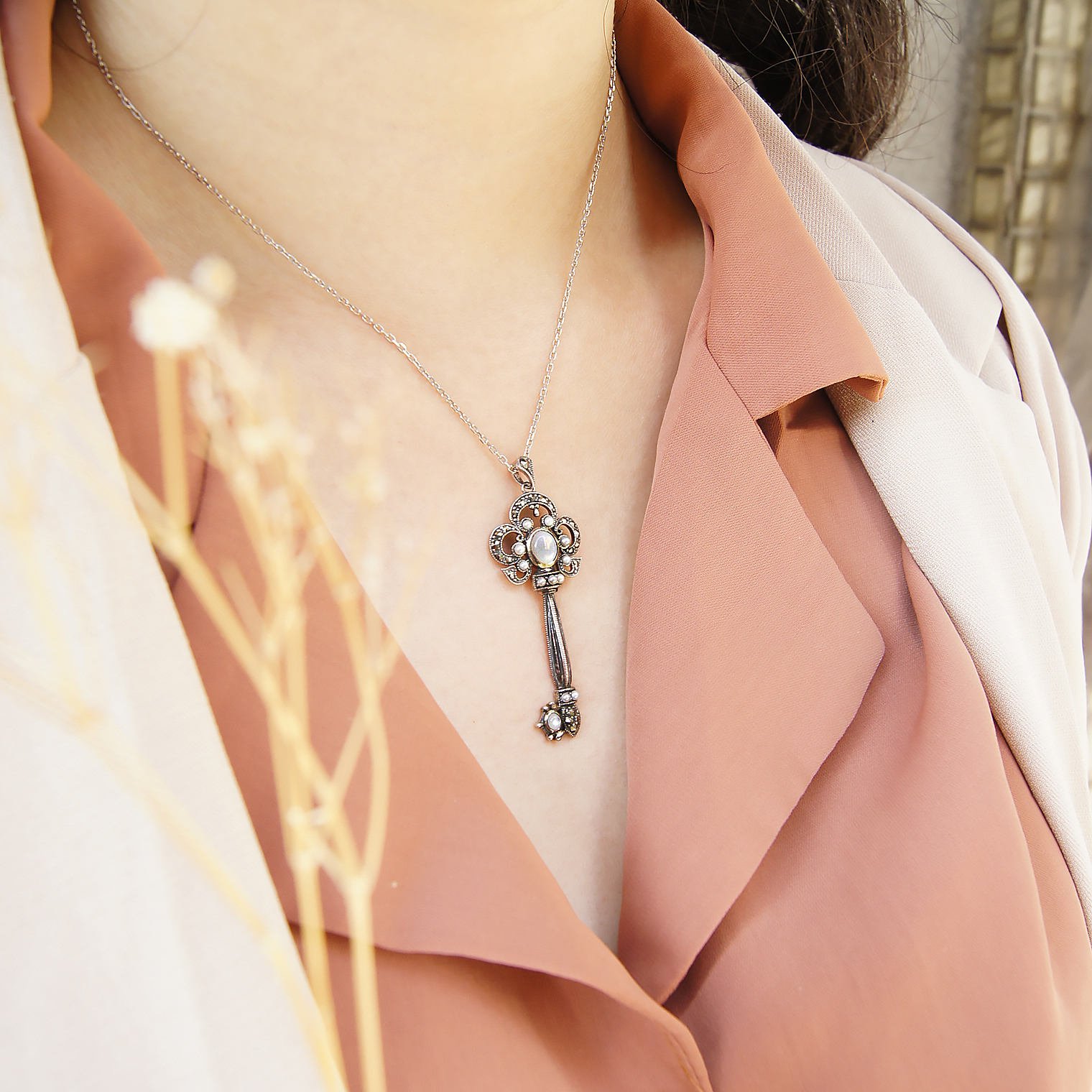 鑰匙造型貝殼墜子