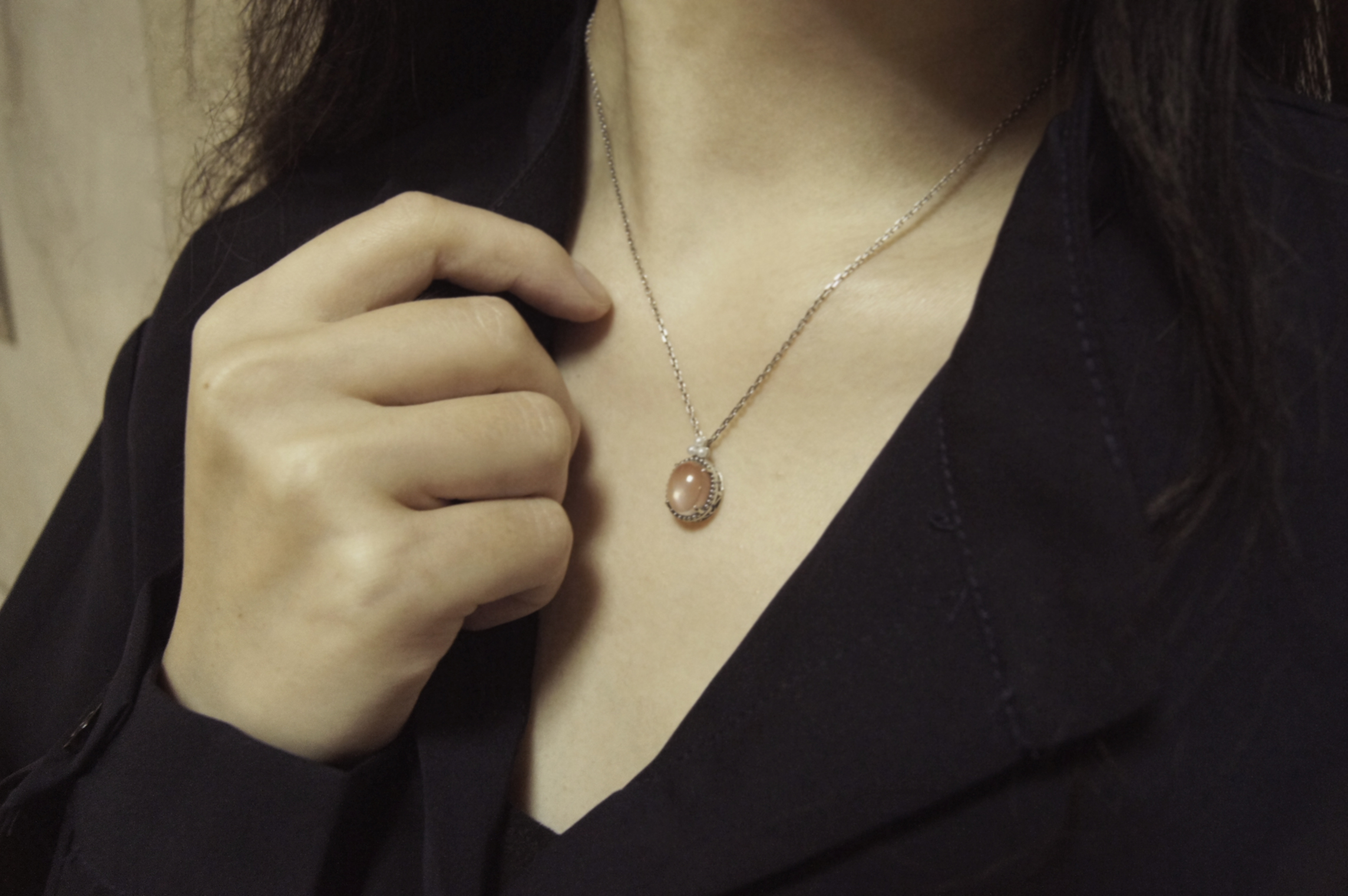 圓形小米珠粉晶墜子