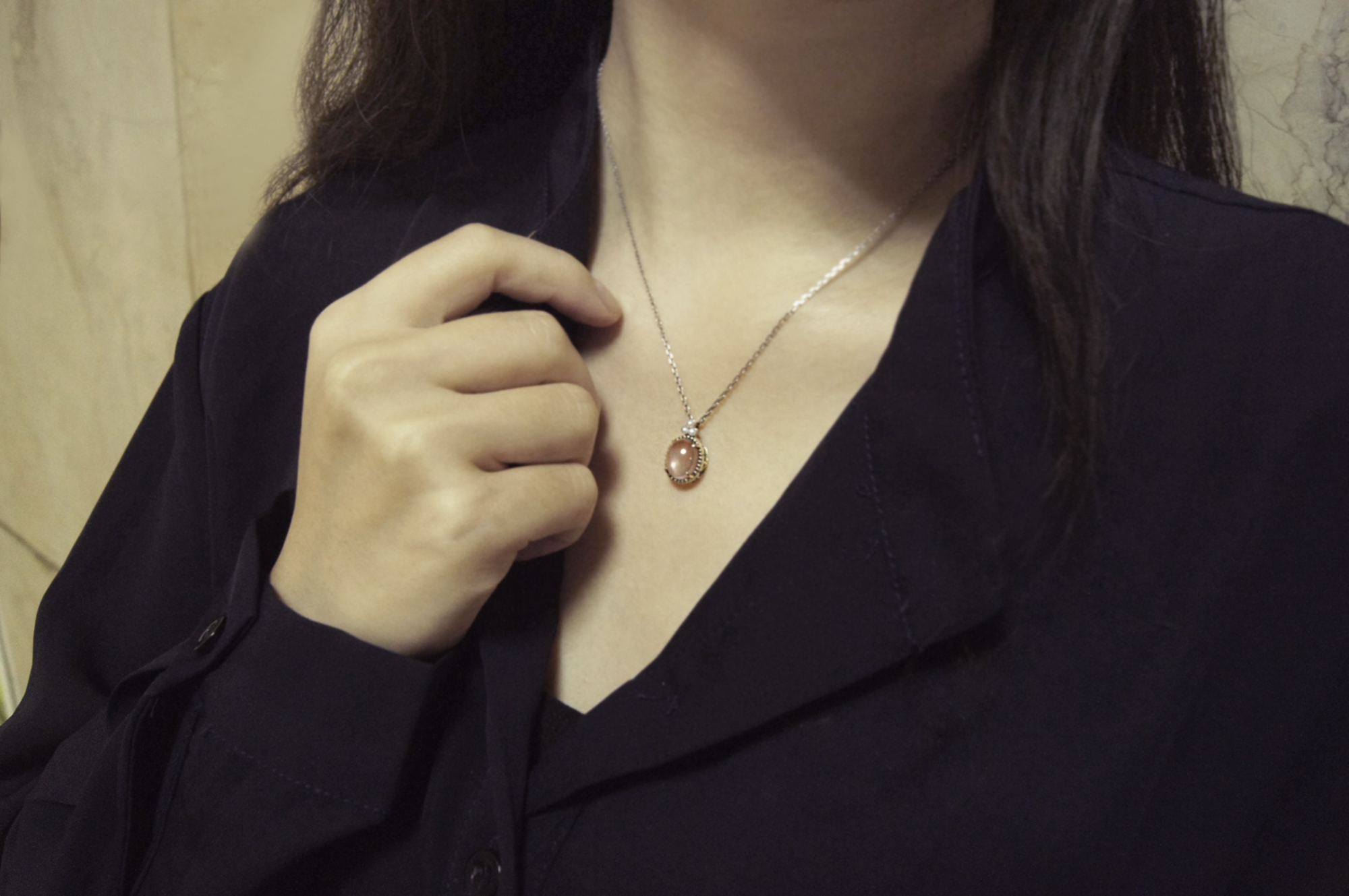 圓形小米珠粉晶墜子