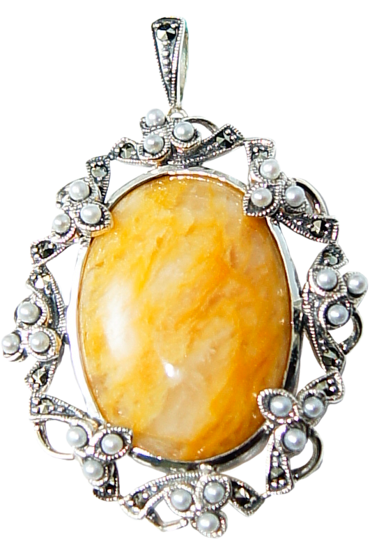 黃瑪瑙花紋胸針OP1914