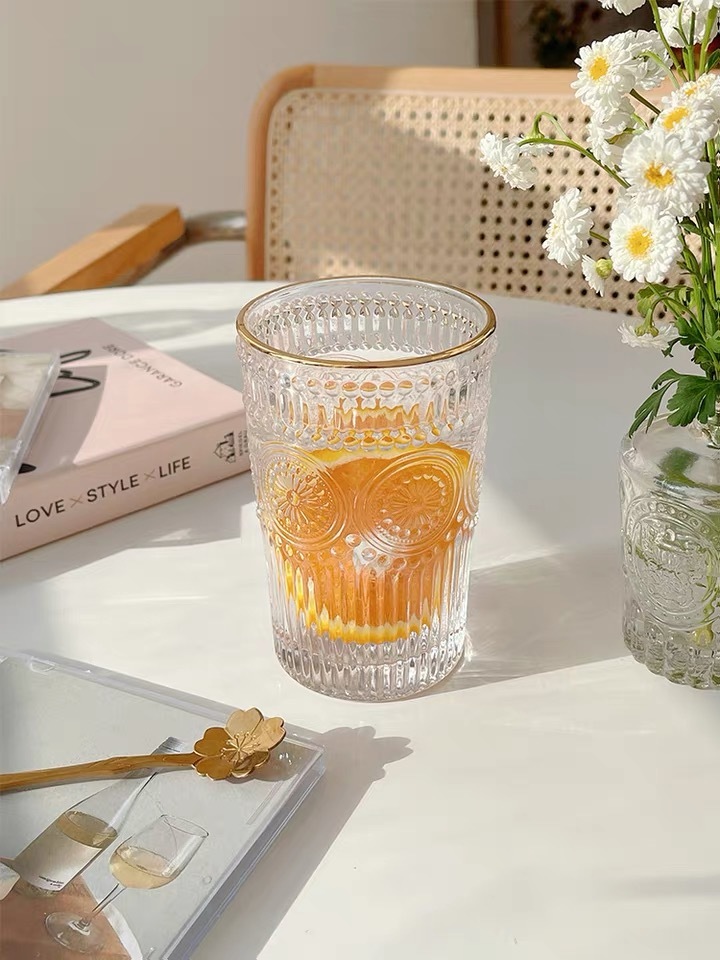 【ＡＨ515】韓國ins浮雕金邊杯子水壺