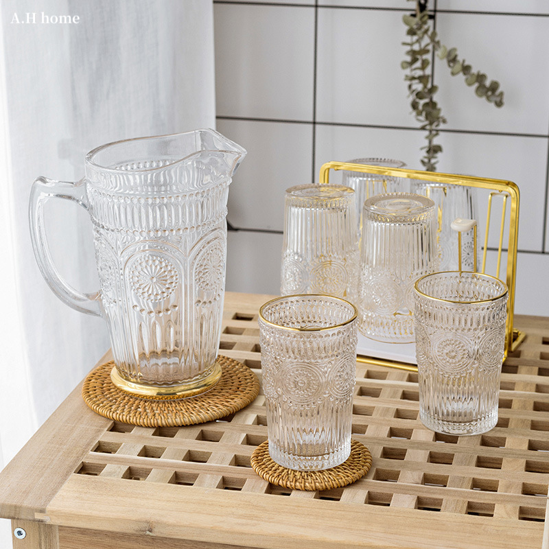 【ＡＨ515】韓國ins浮雕金邊杯子水壺