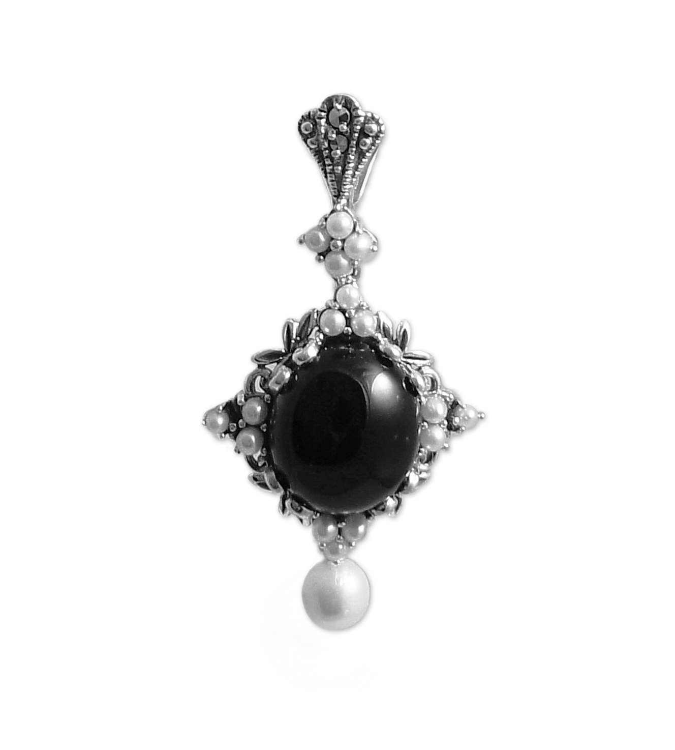 黑瑪瑙鑲滿米珠墜子