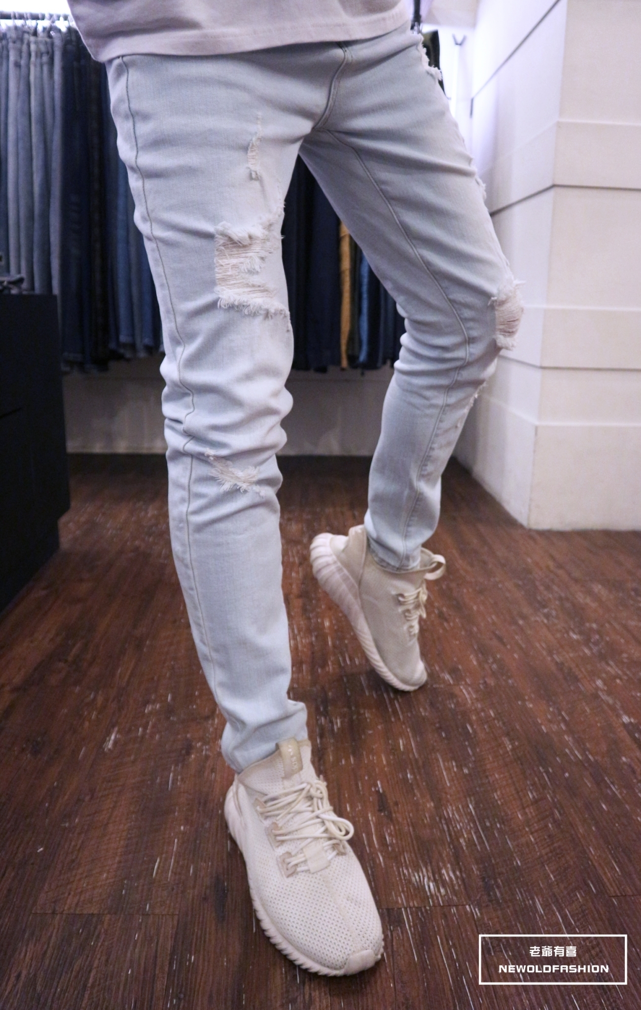 『熱銷到貨』重磅極淺刷白膝破壞貓鬚牛仔小直筒褲(NOF2003741)