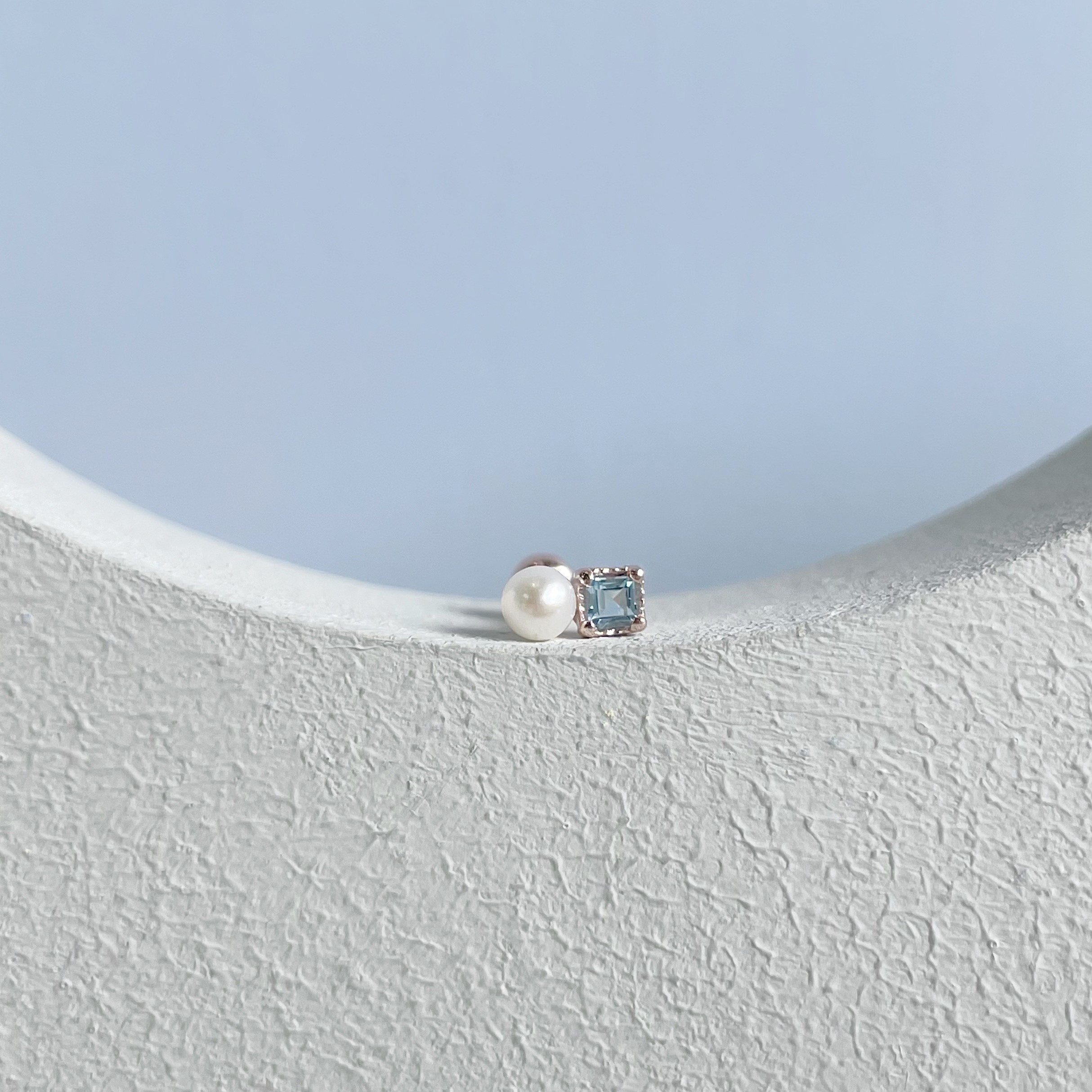 蛋糕方形托帕石珍珠轉珠耳環