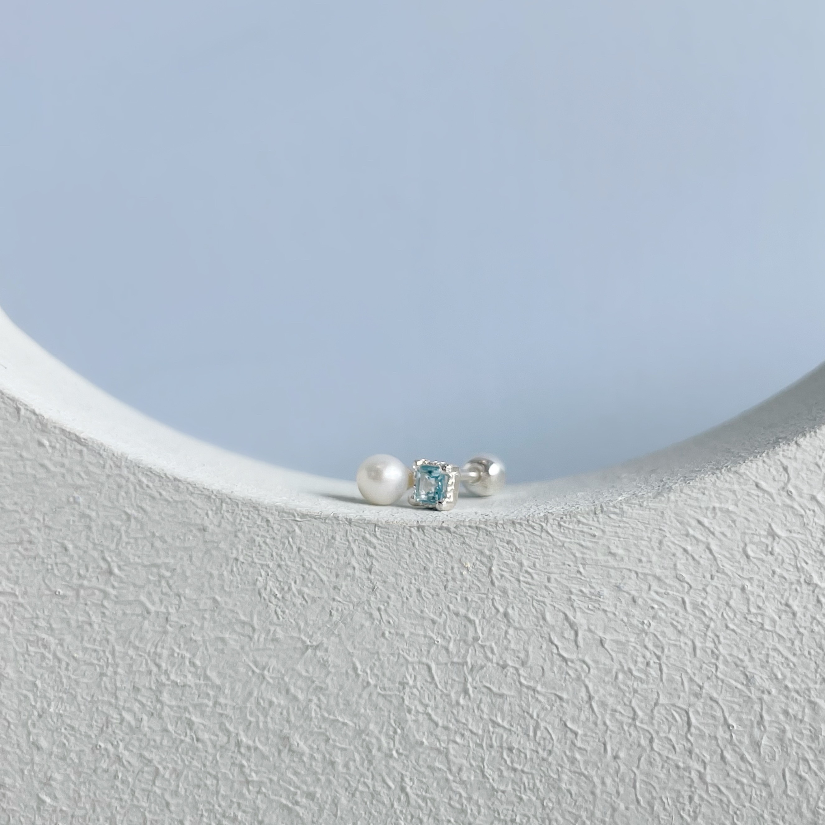 蛋糕方形托帕石珍珠轉珠耳環