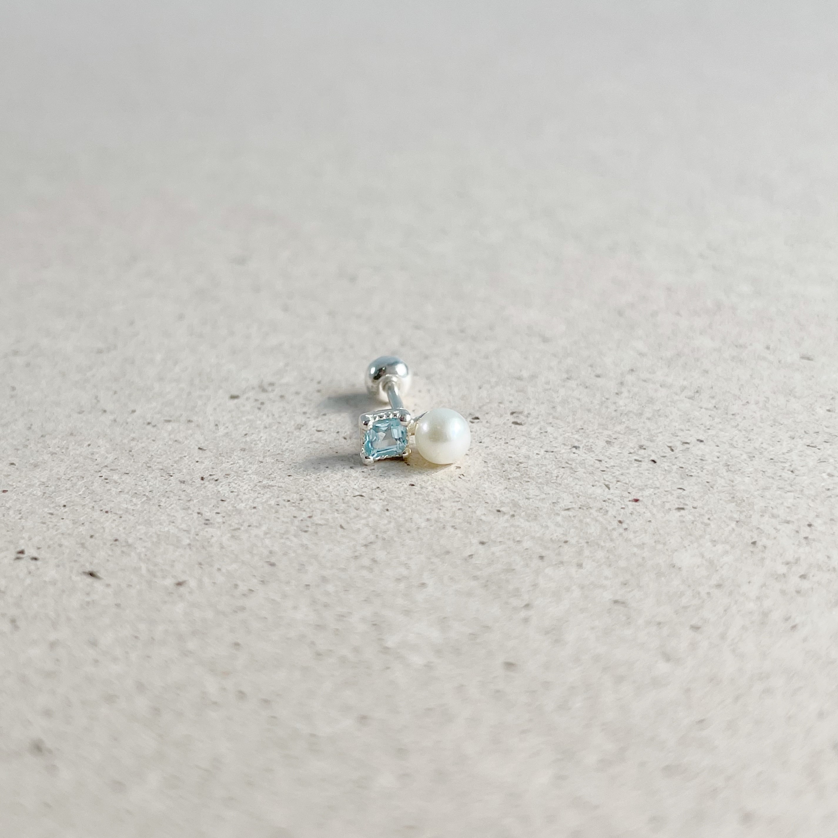 蛋糕方形托帕石珍珠轉珠耳環