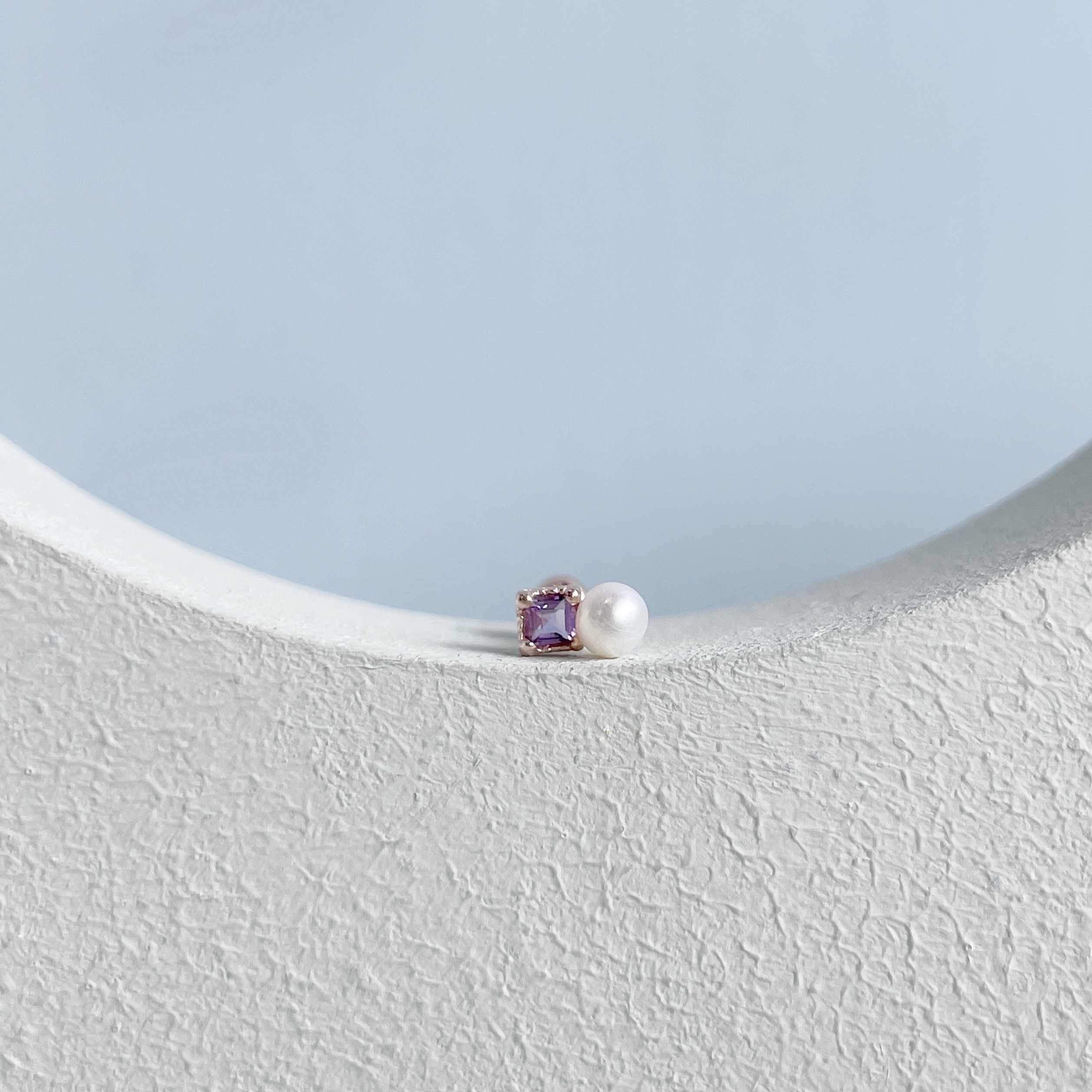 蛋糕方形紫水晶珍珠轉珠耳環