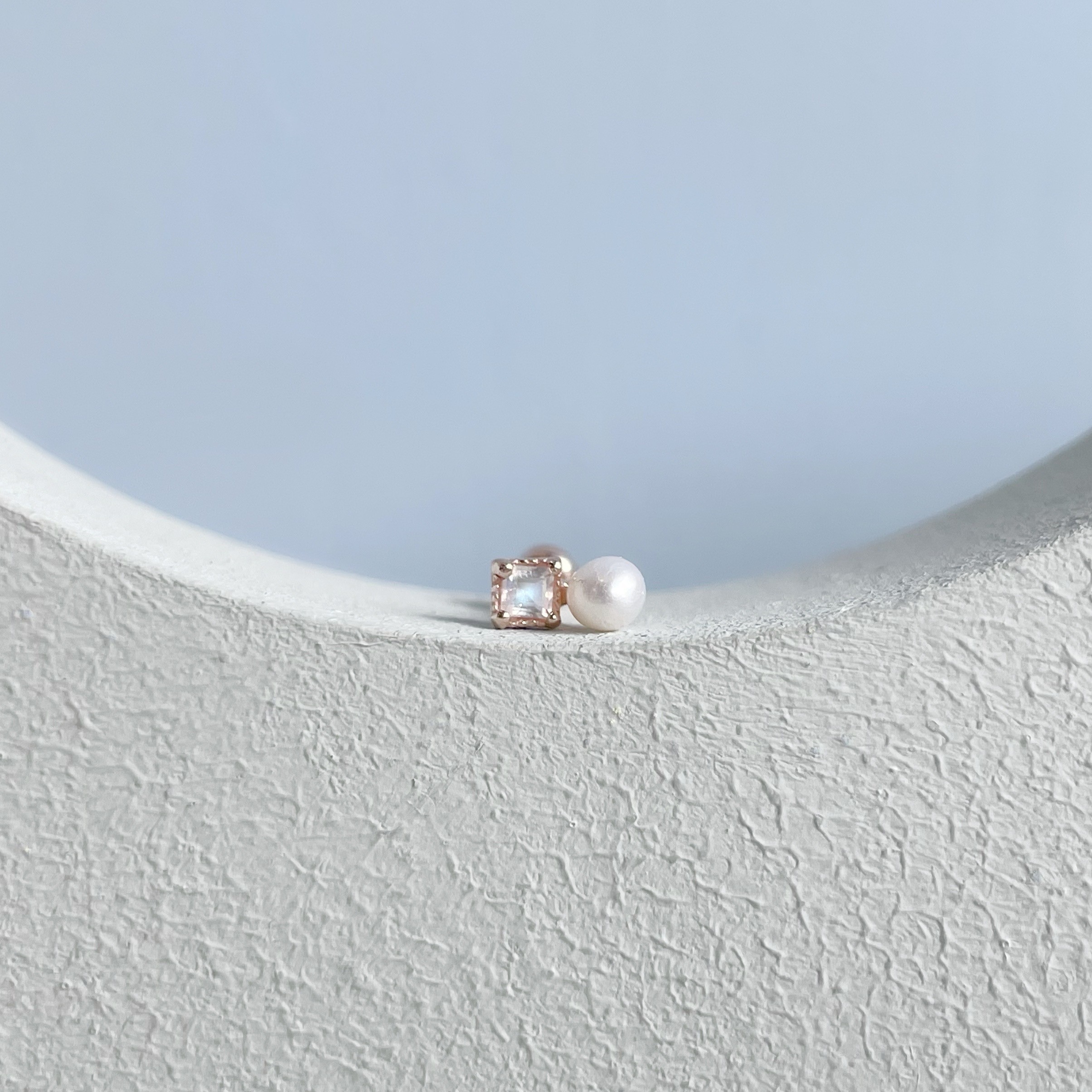 蛋糕方形月光石珍珠轉珠耳環