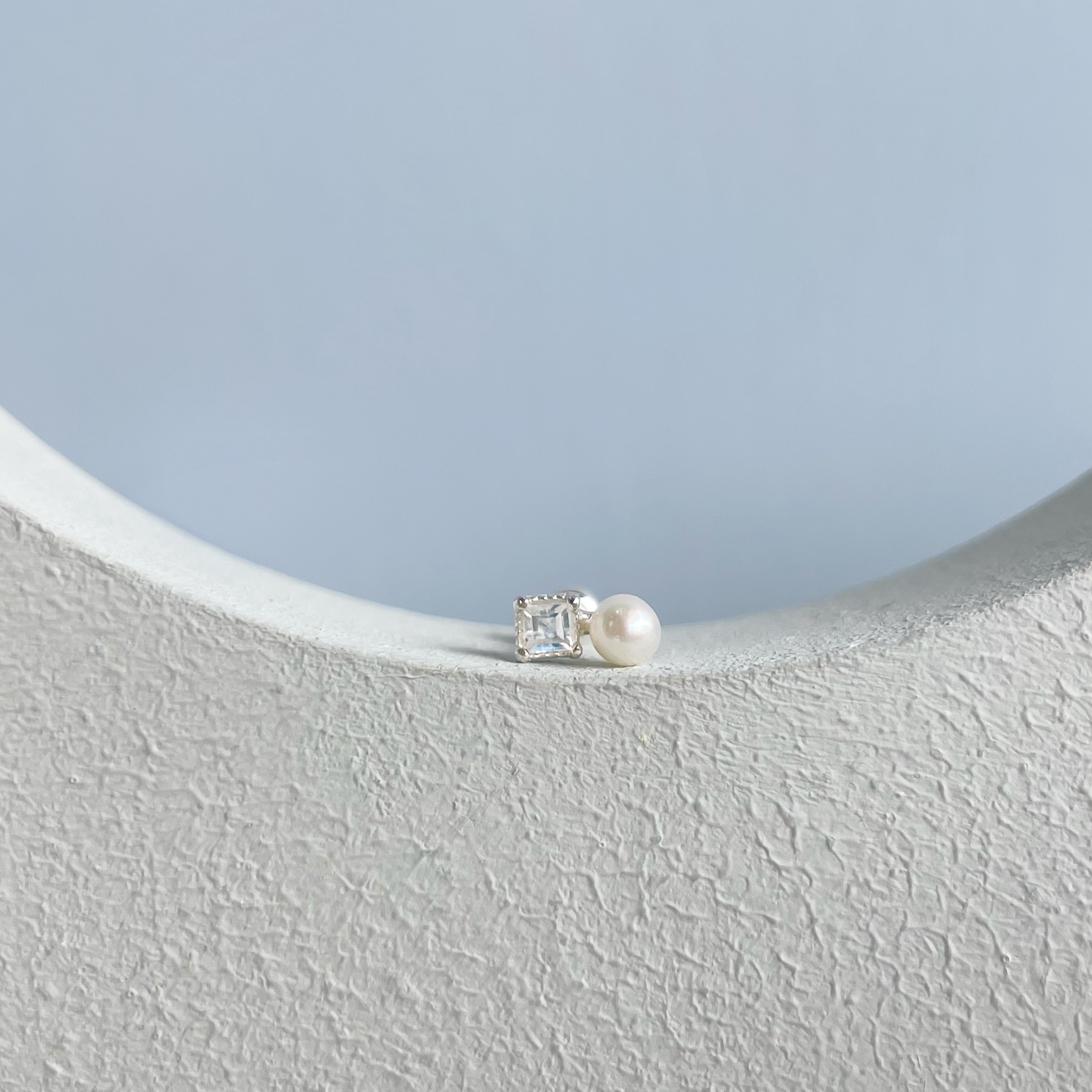 蛋糕方形月光石珍珠轉珠耳環