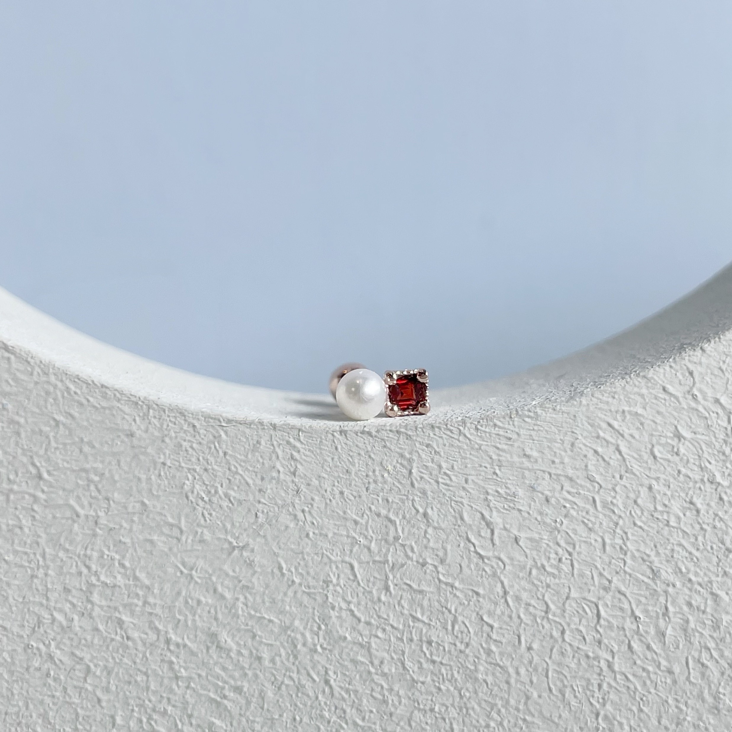 蛋糕方形石榴石珍珠轉珠耳環