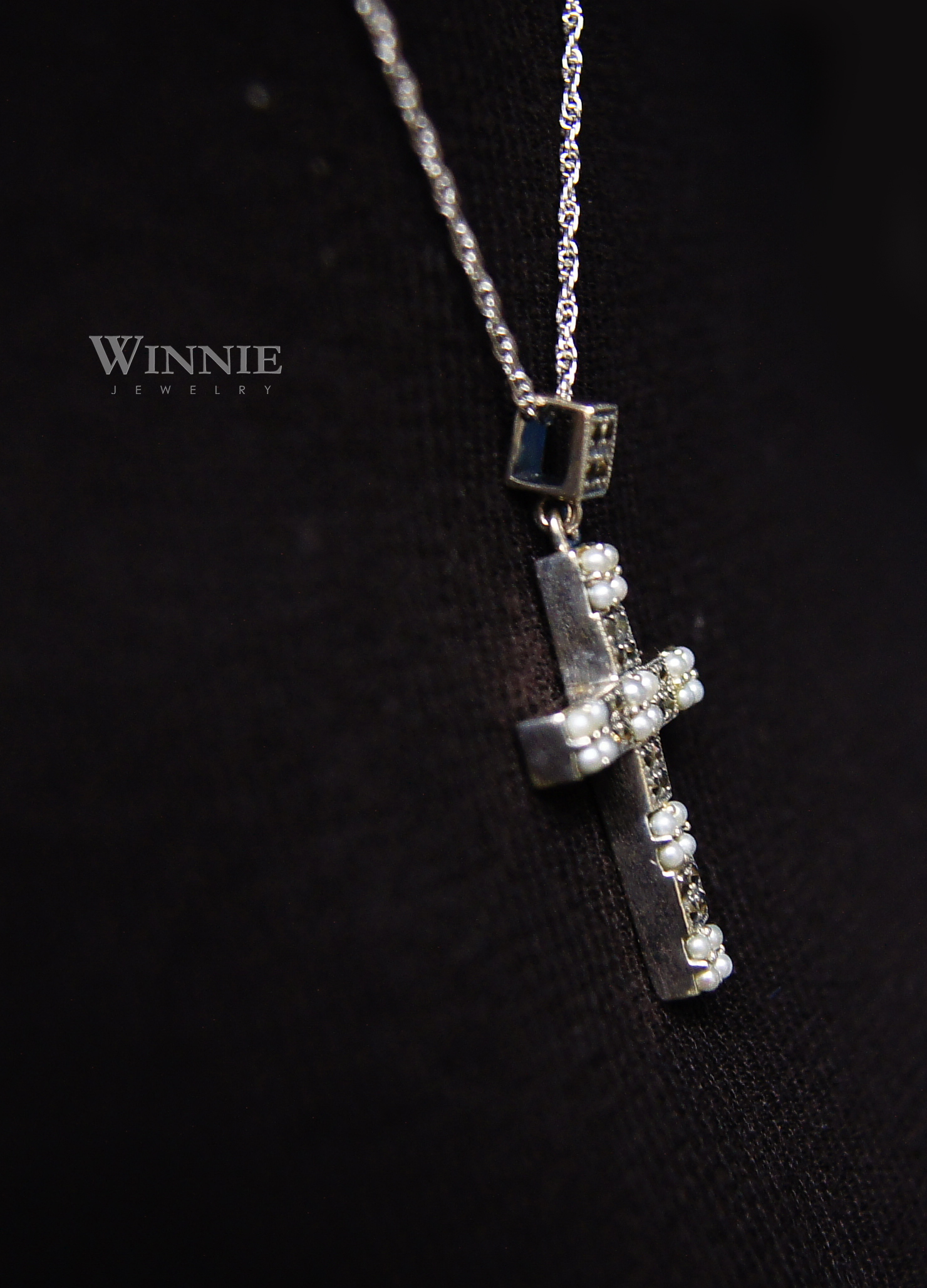 小米珠馬克賽石十字架墜子